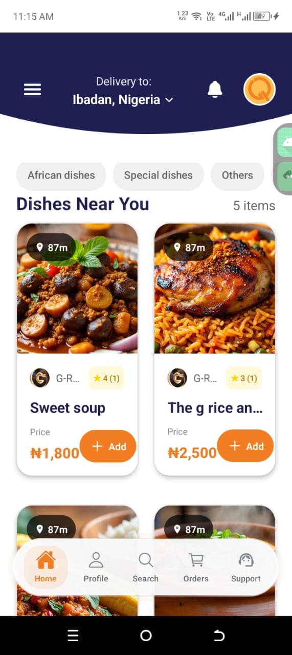 Quible food screen with dishes near you and pricing cards